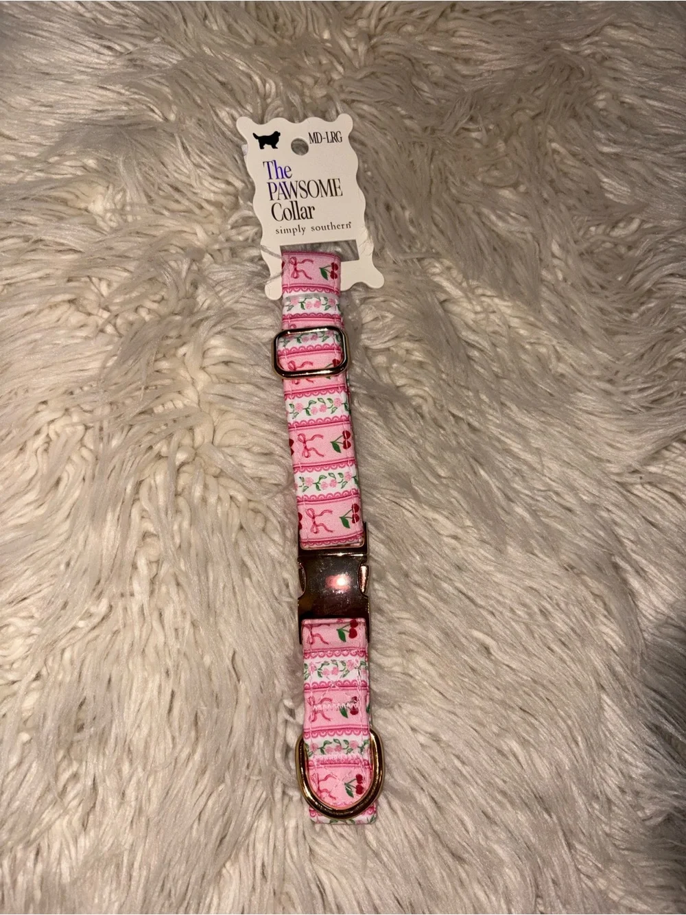 Simply Southern The Pawsome Pet Collar Pink Cherries & Bows Med - Large Dog